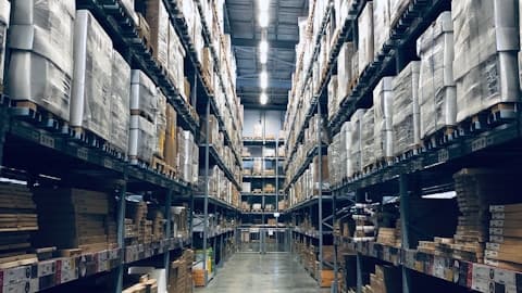 CCTV view of a warehouse stock room with shelving